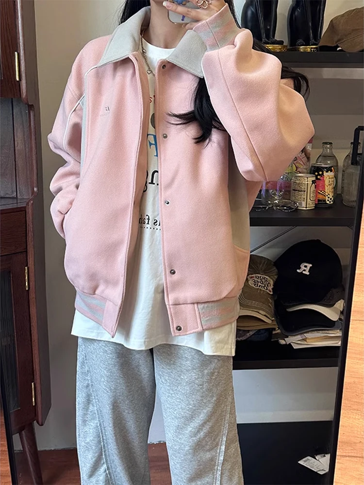 

Baseball Jackets Nylon Womens Autumn Hoody Versatile Hip-Hop Spliced Printed Crop Mid-Length Ribbed Motorcycle Splice Young Chic