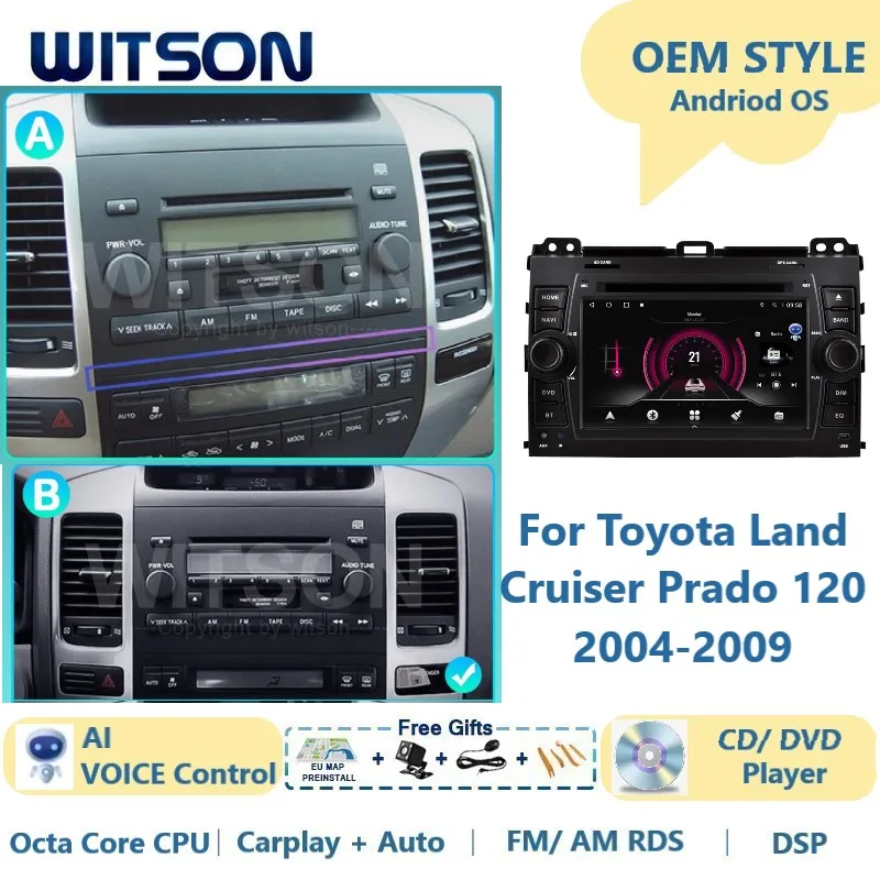 

WITSON Android 12 Car Audio Gps DVD for Toyota Land Cruiser Prado 120 2004-2009 Auto Multimedia Player Stereo AutoAudio Carplay