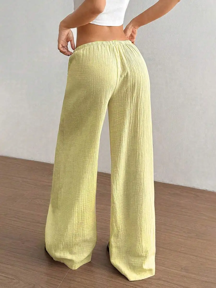 2025 Women's Wide Leg Pants High Waist Elastic Waistband Casual Trousers Solid Color Loose Palazzos Pants Elegant Fall Fashion