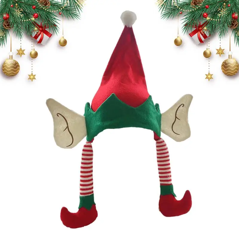 Elf Hat Soft Felt Elf Santa Hat with Ears and Legs Christmas Elf Accessories Party Favors Holiday Gift for Women Men