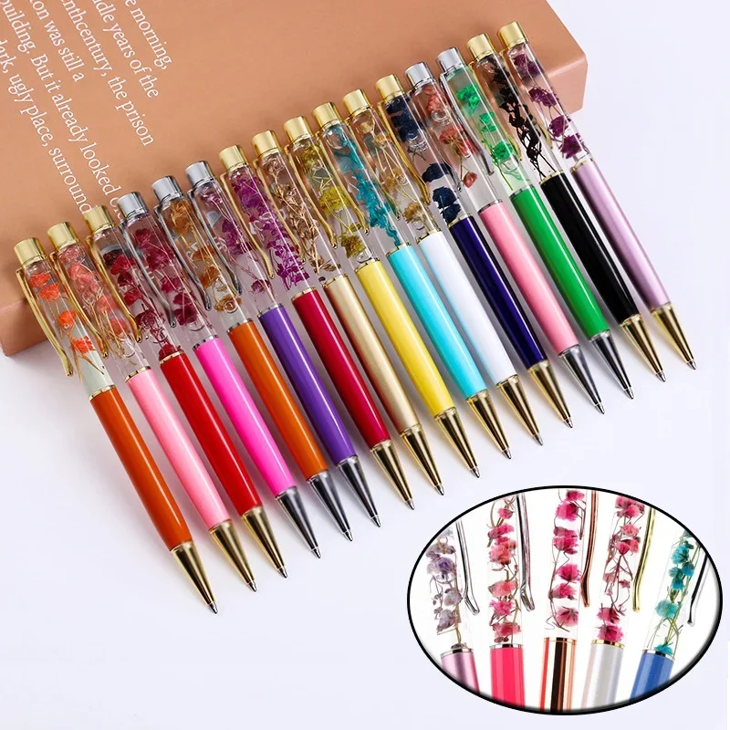 12colors Creative Flower Flow Oil Crystal Ballpoint Pen Metal Liquid Students Writing Ball Pen Office & School Supplies