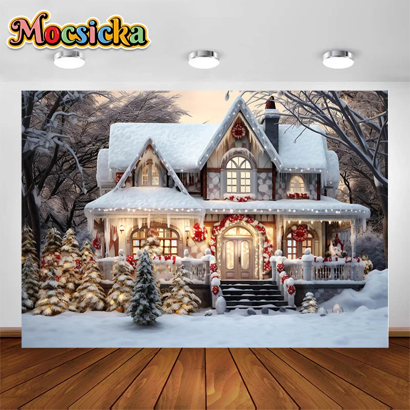 

Mocsicka Photography Backgrounds Forest Houses Snow Christmas Decoration Backdrops Children Adults Portrait Photos Studio Props