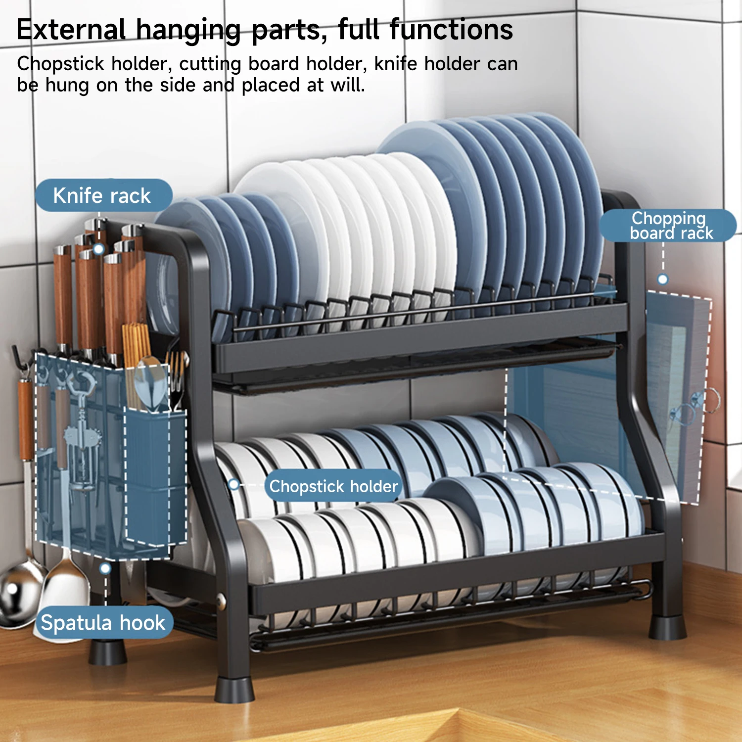 Double Layered Large Utensil Storage with Drainage Board, Drain Rack Utensil Rack, Utensil Drain Storage Rack