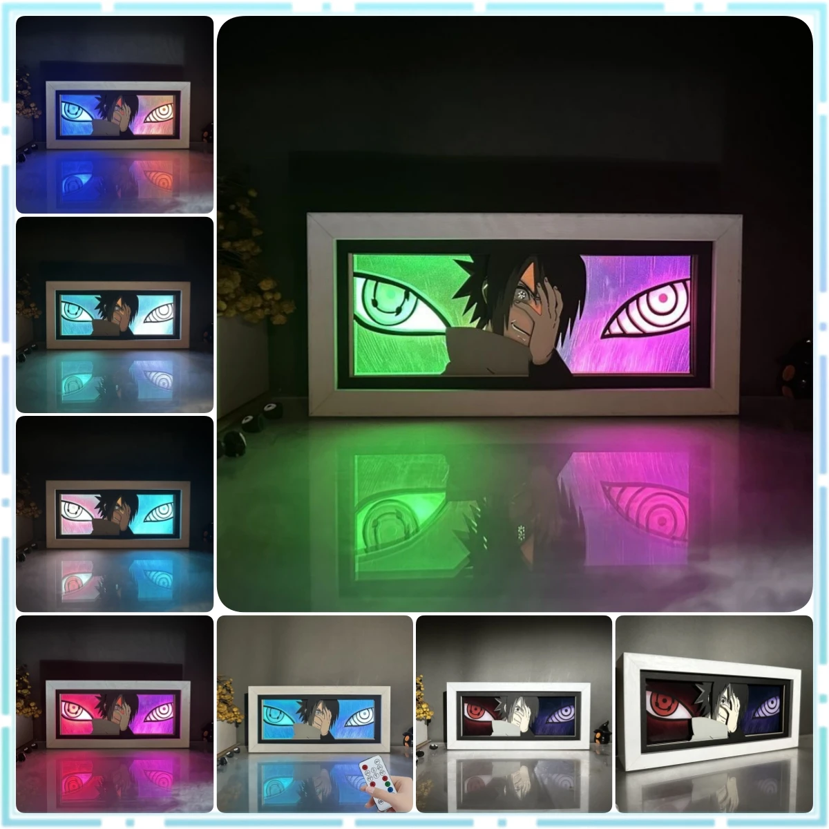 Lámpara tallada en papel de dos colores de Naruto, figura de Anime Minato Kakashi Sasuke, luz LED nocturna 3D, lámparas de decoración para dormitorio, juguete para regalo para seguidores