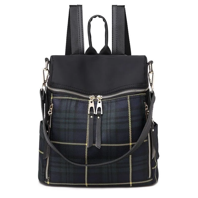 Vintage Plaid Anti Theft Backpack 3 In 1 Convertible Shoulder Bag Water Resistant Nylon Handbag For Women Daily Commute