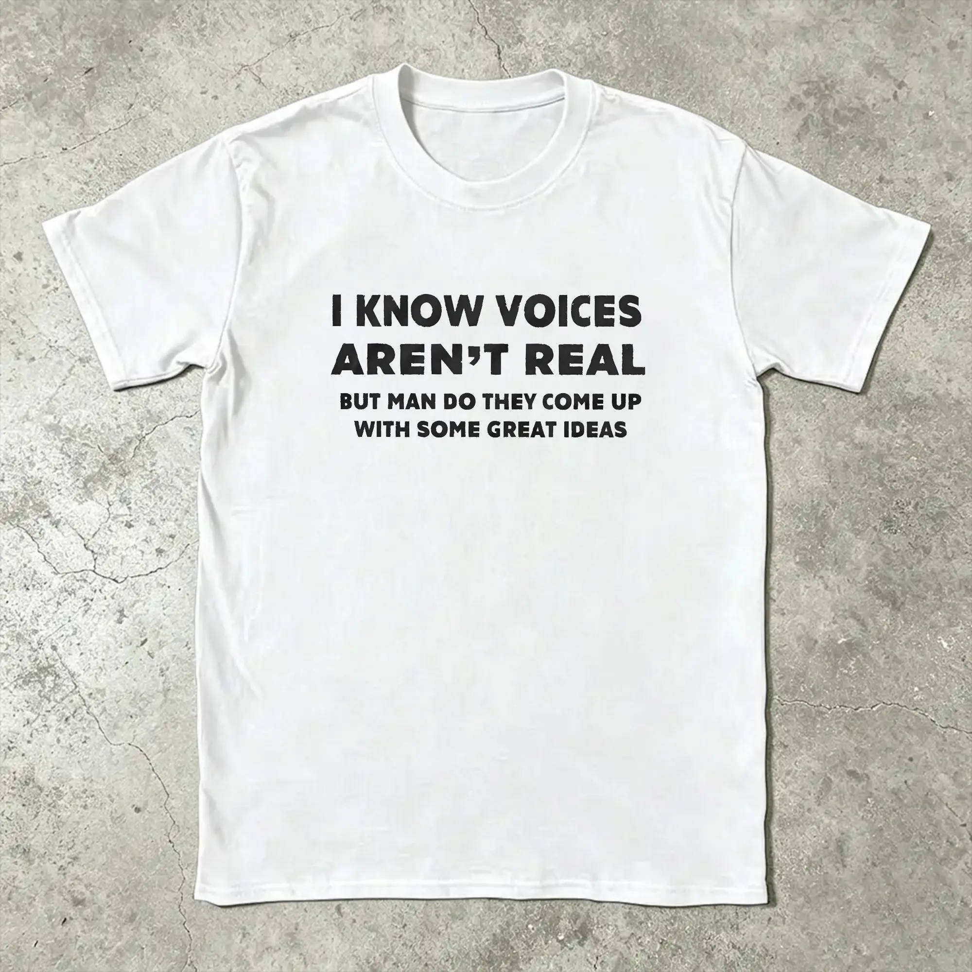 Men's T-Shirt I know The Voices aren't real Novelty Cotton Tees Short Sleeve  T Shirts Round Collar Clothes Birthday Present