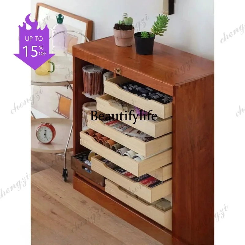 03 retro file locker, cherry wood medieval cabinet mobile rolling shutter door sundries side cabinet
