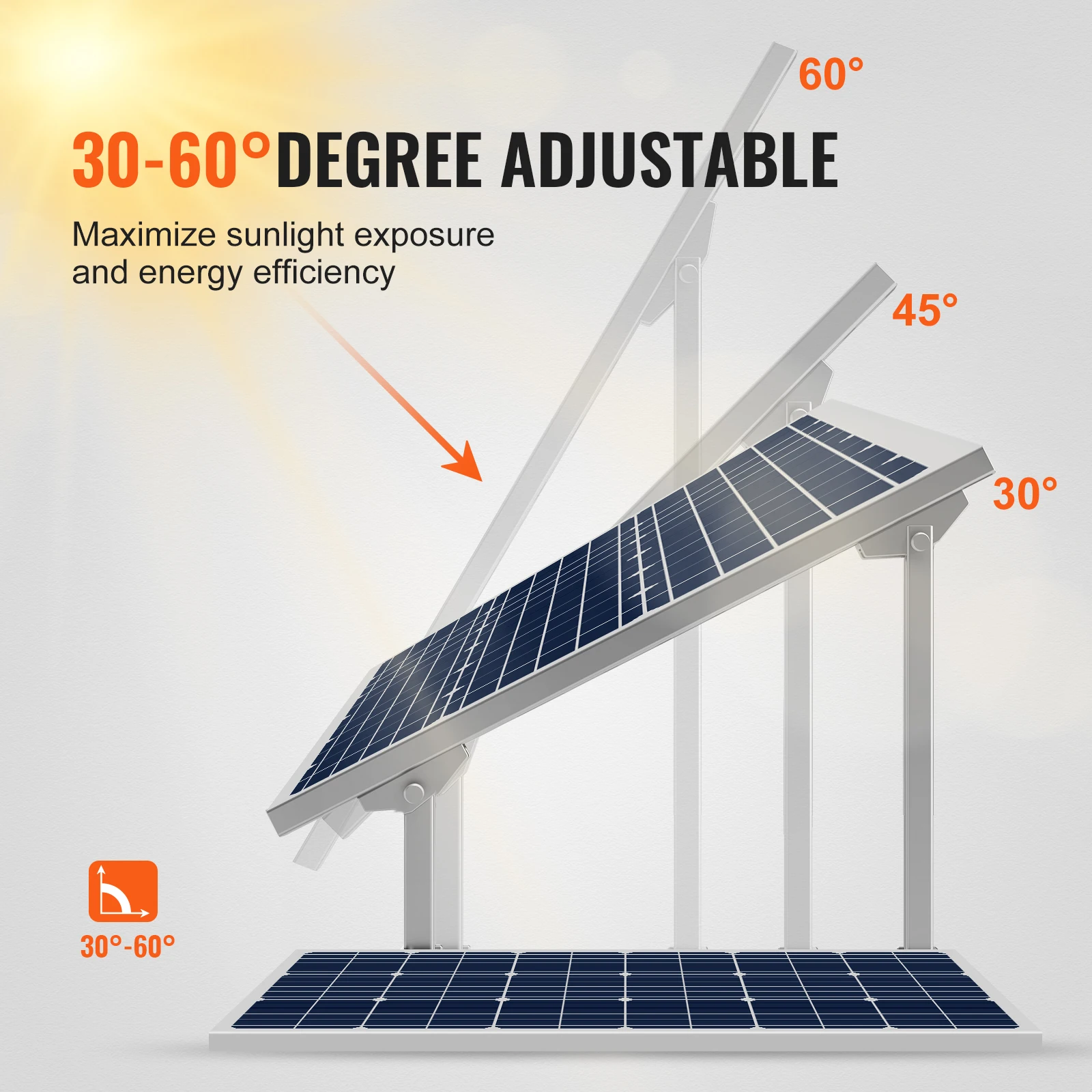 VEVOR Solar Panel Mounting Brackets 30°-60° Adjustable Multi-Pieces Solar Panel Brackets for Farms RVs Boats Off-Grid System view 4