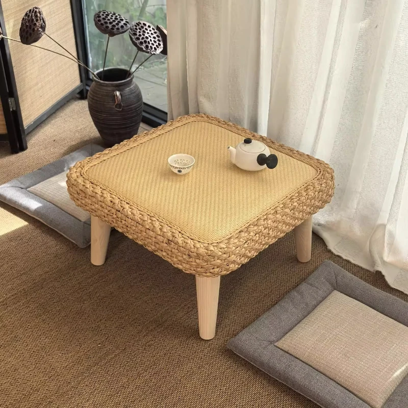bay window table small coffee table balcony window sill floor rattan living room square tatami tea