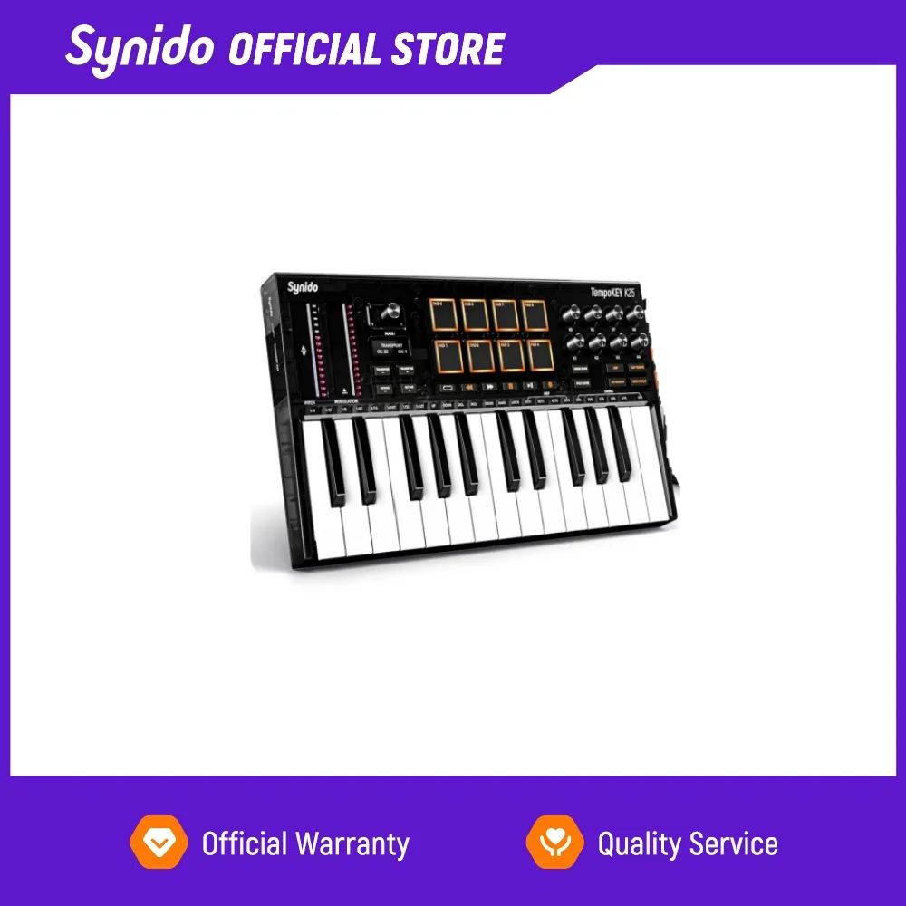 Synido Tempokey K25 USB-MIDI-Keyboard-Controller mit 8 Drum-Pads, OLED-Bildschirm, Beat-Maker-Maschine für Musikproduktion