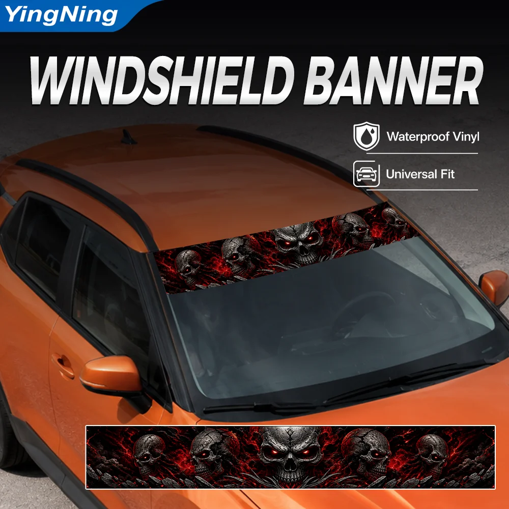 Car Accessories Banner - Red Skull Windshield Banner Vinyl Decal