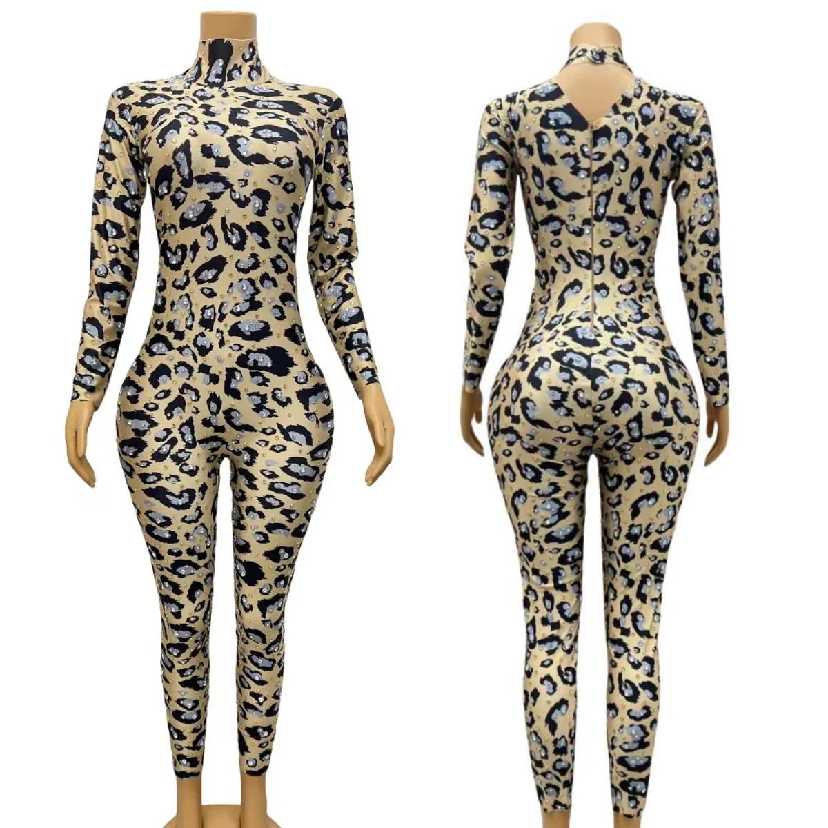 

Sexy Women Leopard Print Tight Fitting Jumpsuit Nightclub Carnival Party Bar Showgirl Stage Show Outfit Singer Dance Wear Baowen