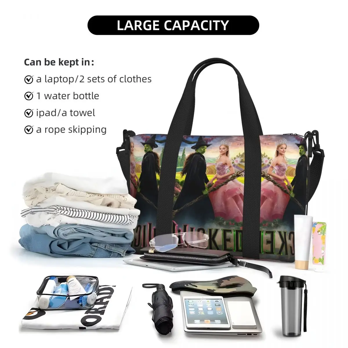 Borsa tote rotonda personalizzata W-Wickeds Funny Turn per donna classica di grande capacità       Borse da viaggio per palestra sulla spiaggia