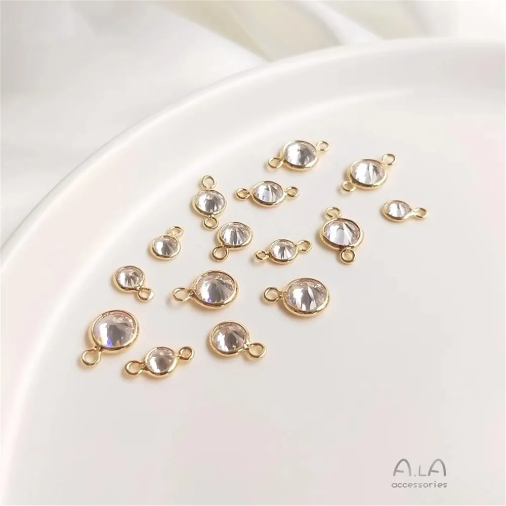 

14K Gold Color Shiny Zircon Crystal Round Pendant Ear Jewelry Ear Pendant Diy Double Pendant Bracelet Jewelry Accessories