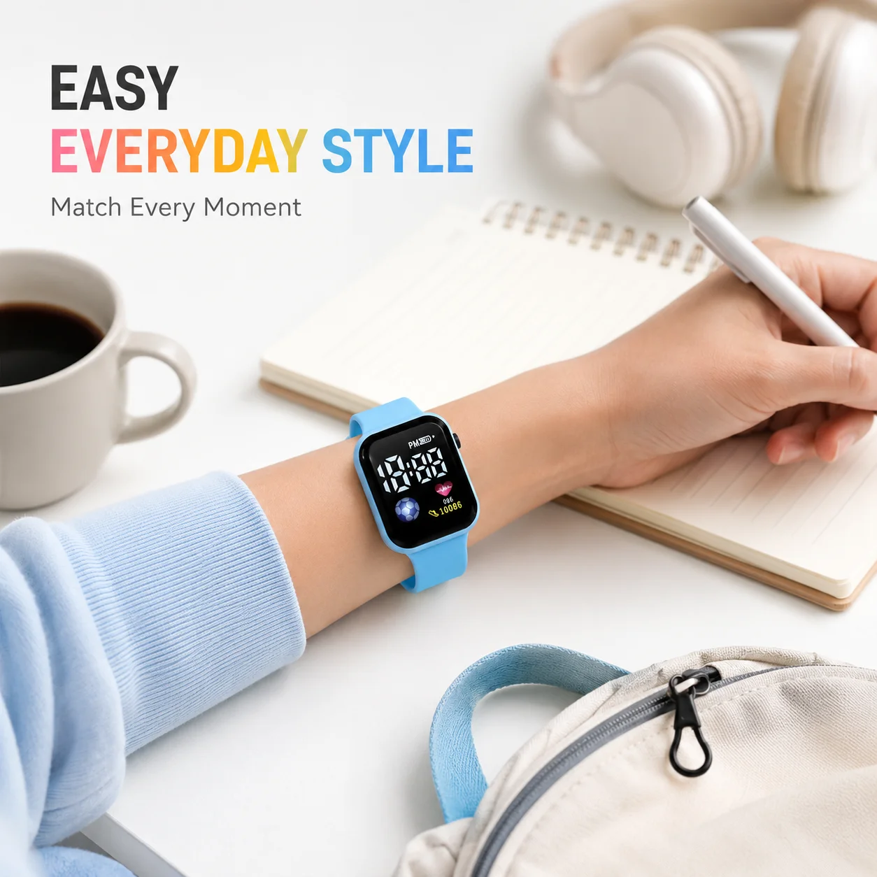 Reloj Digital LED Colorido, Conjunto de Relojes de Pulsera Casuales con Esfera Cuadrada y Correa Ajustable, 5 Opciones de Color para Uso Diario y Regalos