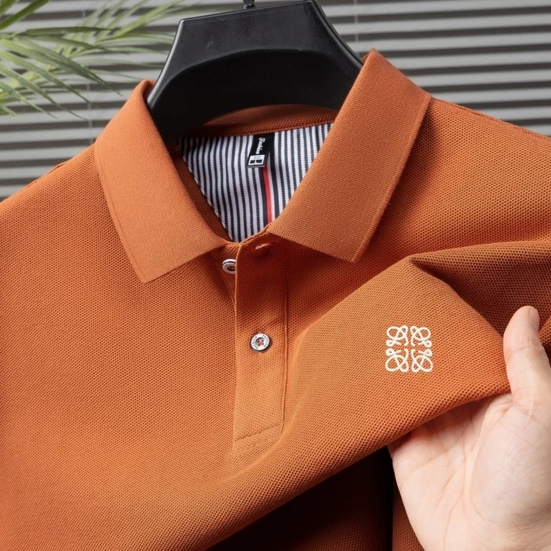 Summer Men Selection: 100%Cotton Exquisite Embroider Polo Shirt Daily Casual Loose Versatile Comfort Breath Short Sleeve Tshirt