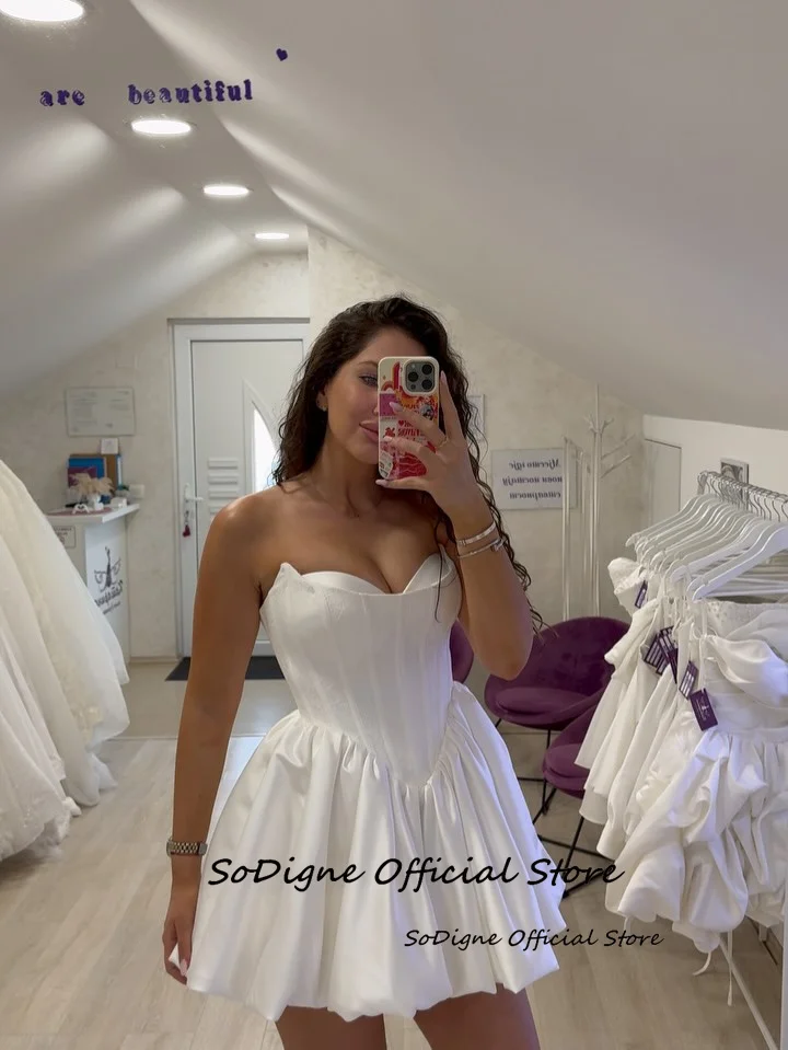 SoDigne A-line Short Wedding Dresses Satin/Lace Sweetheart Sleeveless Bridal Dress 2026 Bride Gown Vestidos De Novia Customized