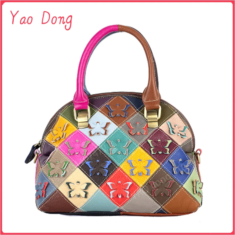 Yao dong novo couro mão colorido concha saco íris flor design casual compras bolsa de ombro único para mulher