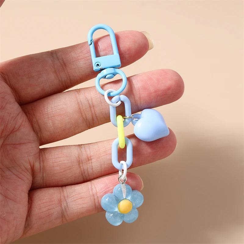 Modischer bunter Blumen-Schlüsselanhänger, Harz-Herzanhänger, Schlüsselringe für Damen und Herren, Autoschlüssel, Handtaschen-Schlüsselanhänger, DIY-Schmuck, Geschenke – Detail 2
