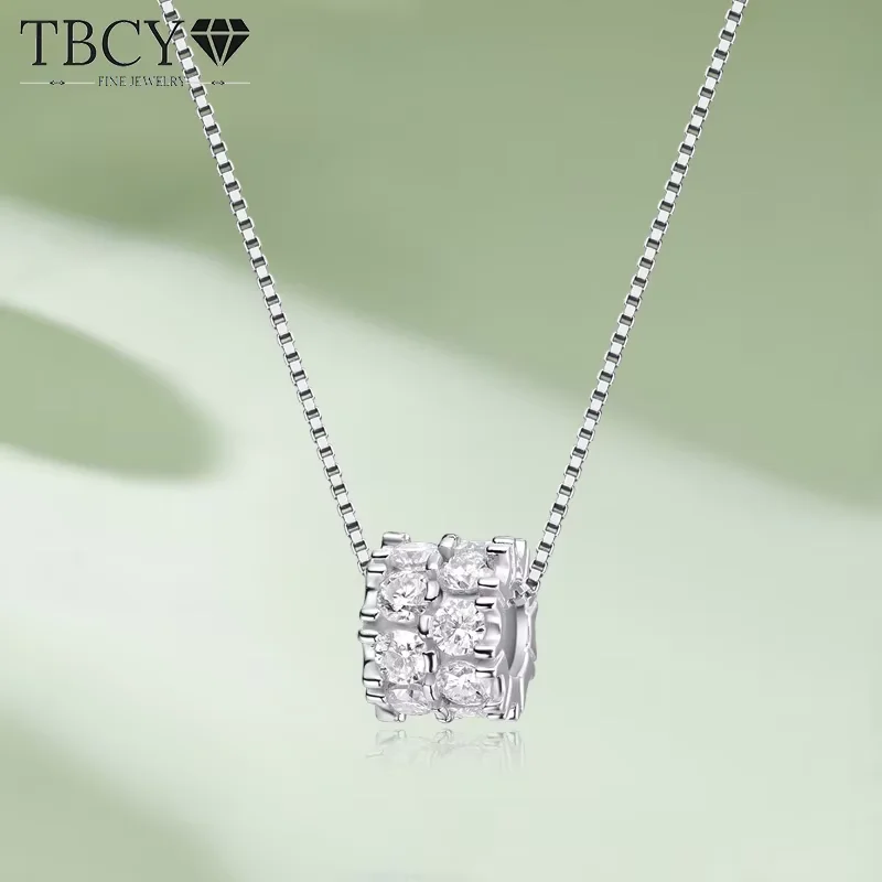 Naszyjnik z moissanitem TBCYD 1.6cttw, kolor D, dla kobiet, srebro próby S925, 3mm, w kształcie kuli, z pełnym diamentowym wzorem, łańcuszek z zawieszką.