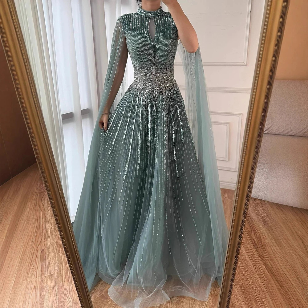 Luxury Modest Blue Beaded Evening Dress with Cape Sleeves  My Real  Experience Wearing the Serene Hill LA73059 to my Cousin's Wedding in Dubai