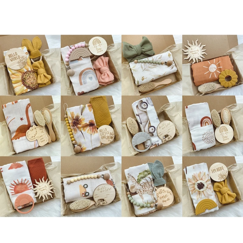 

Newborn Baby Welcome Gift Set Boy Girl Unisex Gift Box Blanket Comb for Newborn Girls Boys Photography Props Birth Gift