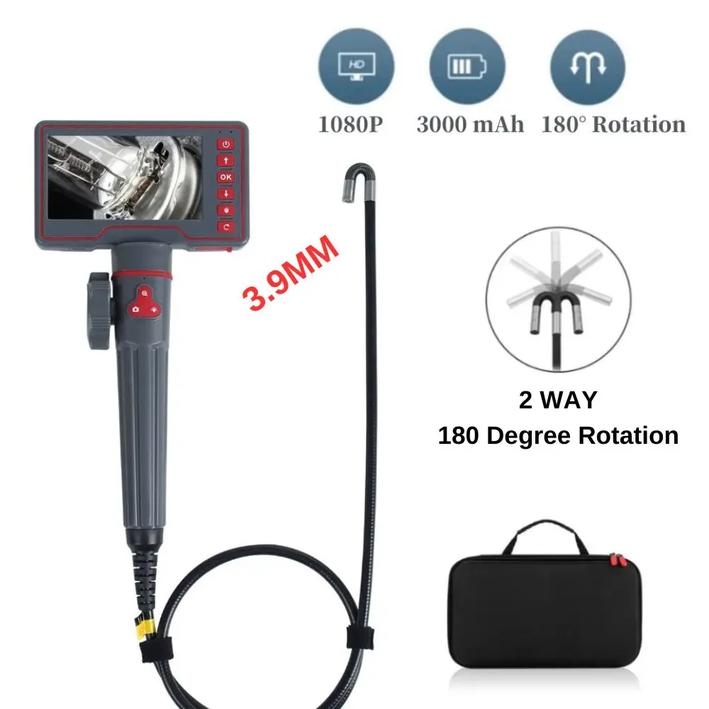 

5.0" Screen 180 Degree 3.9mm Articulating Industrial Endoscope Camera HD Automobile Car Sewer Inspection Steering Borescope