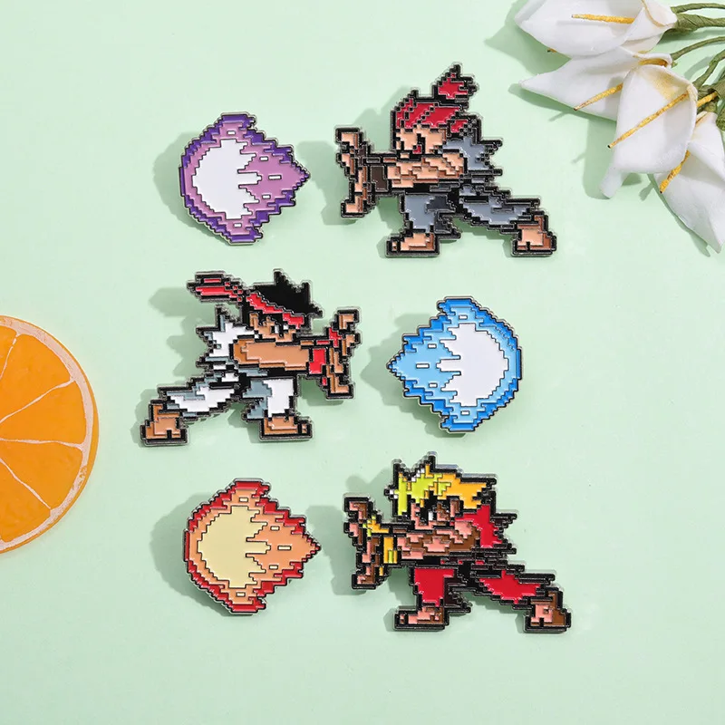 Street Fighter Game Pins Cartoon Fighter Peripheral Metal Badges Ron Ken Ho Ghost Wave Fist Accessories