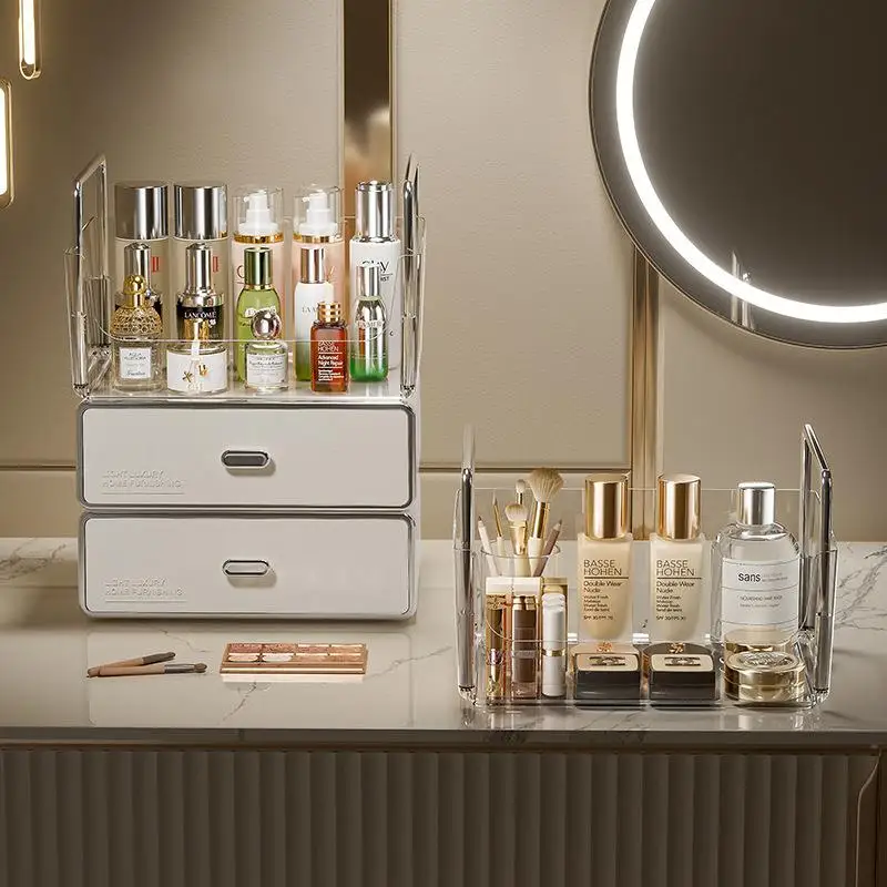 Modern Minimalist Plastic Makeup Storage Box Drawer Style Bedroom Living Room Vanity Table Organizer Transparent Storage Rack