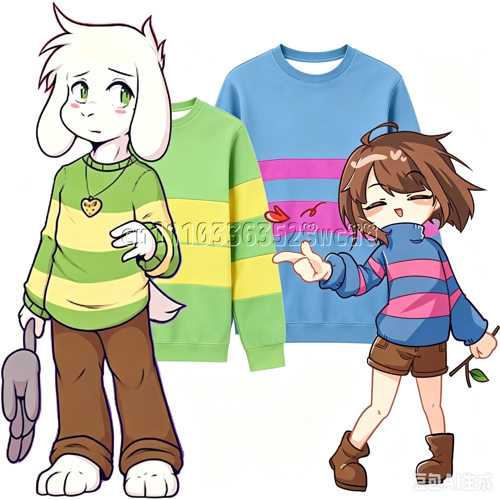 Undertale Frisk Game Sweatshirt mit Rundhalsausschnitt, Frisk Chara Cosplay Pullover, Unisex, lässig, Street-Top, Streetwear, passend für die ganze Familie – Detail 6