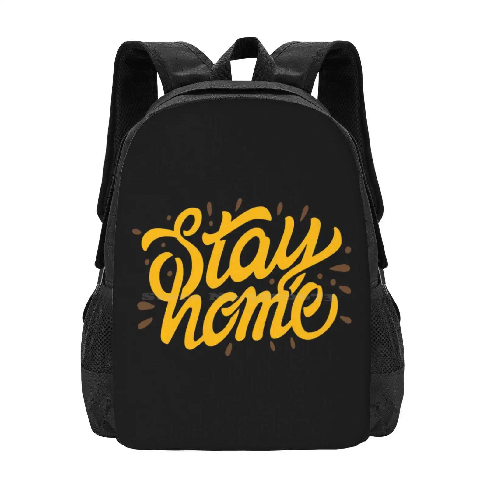 Stay Home - Slogan Máscara Facial Design Pattern Laptop Bag, Mochilas Escolares de Viagem, Tipografia Lettering, Empatia, Comunhão Chill