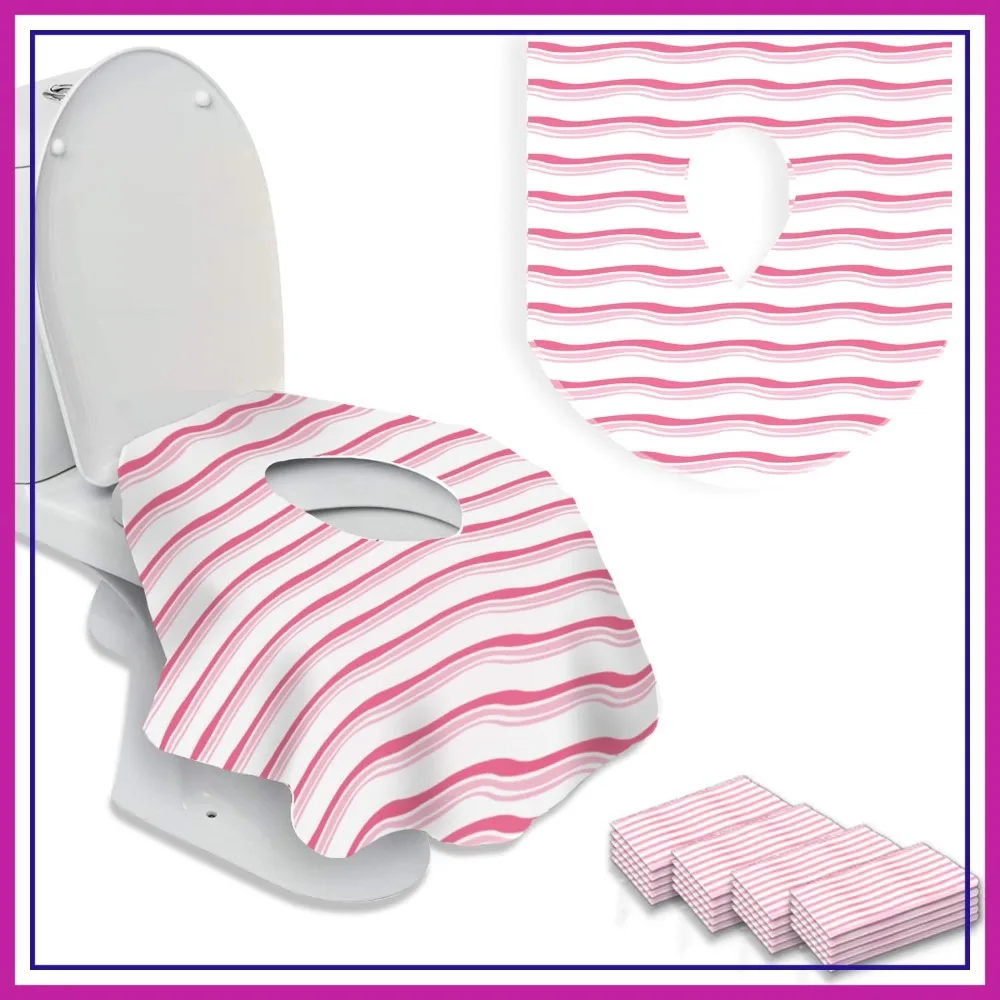 

20 Extra Large Disposable Toilet Seat Covers for Travel, Individually Wrapped, Waterproof (Pink Waves)