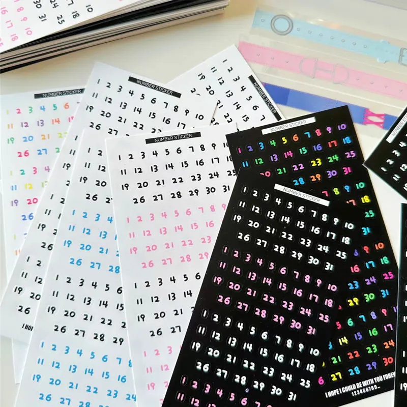 6 أوراق رقم التاريخ ملصق 1 ~ 31 رقم ملصقات للتسمية مخطط جدول الأعمال دفتر يوميات مؤشر ملصقات القرطاسية