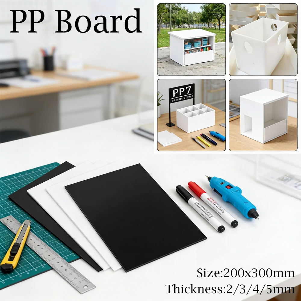 

1pc 200x300mm PP Plastic Plate, 2/3/4/5mm Thick Black/White Polypropylene Sheet, Acid-Resistant for Tanks, Electronics & DIY