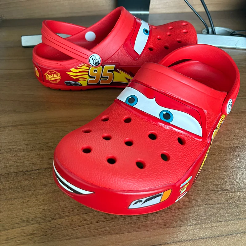 Disney Pixar Lightninged Mcqueens Solid Waterproof Slippers Outdoor Sandals Casual Breathable Ankle-wrap EVA Shoes Gift image 2