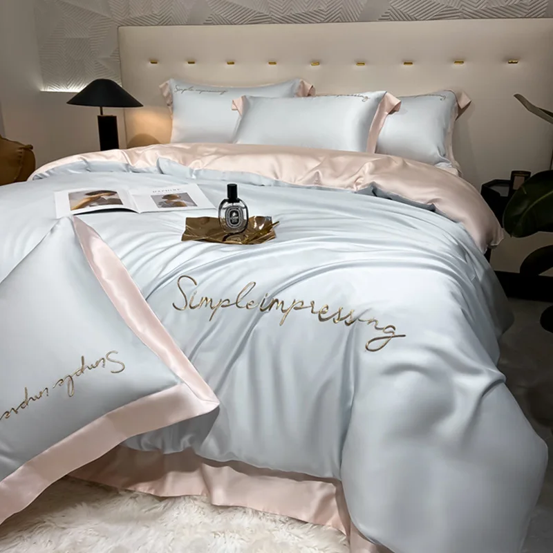 Austria 200 100% Lanjing Tencel 4-piece set silky smooth nude sleeping duvet cover bed sheet ice silk light luxury bed use