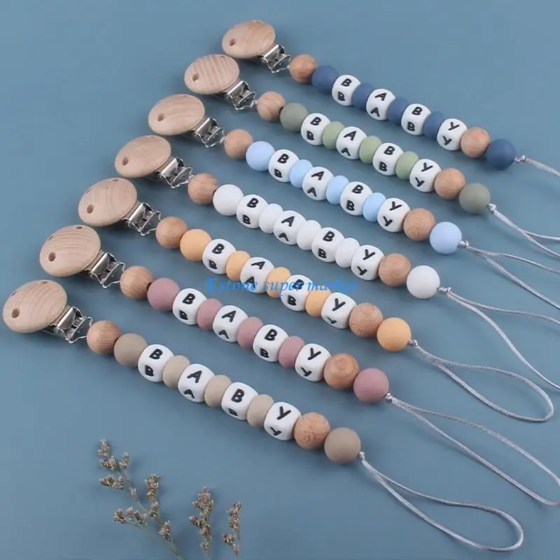 

090B Baby Pacifier Clip Silicone Beech Beads Soother Teething Toy Pacifiers Chain