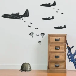 Military Helicopter Vinyl Wall Stickers Troopers Rappelling Airplane Wall Decal Decor Kids Teens Room Hot DIY Art Poster PW59