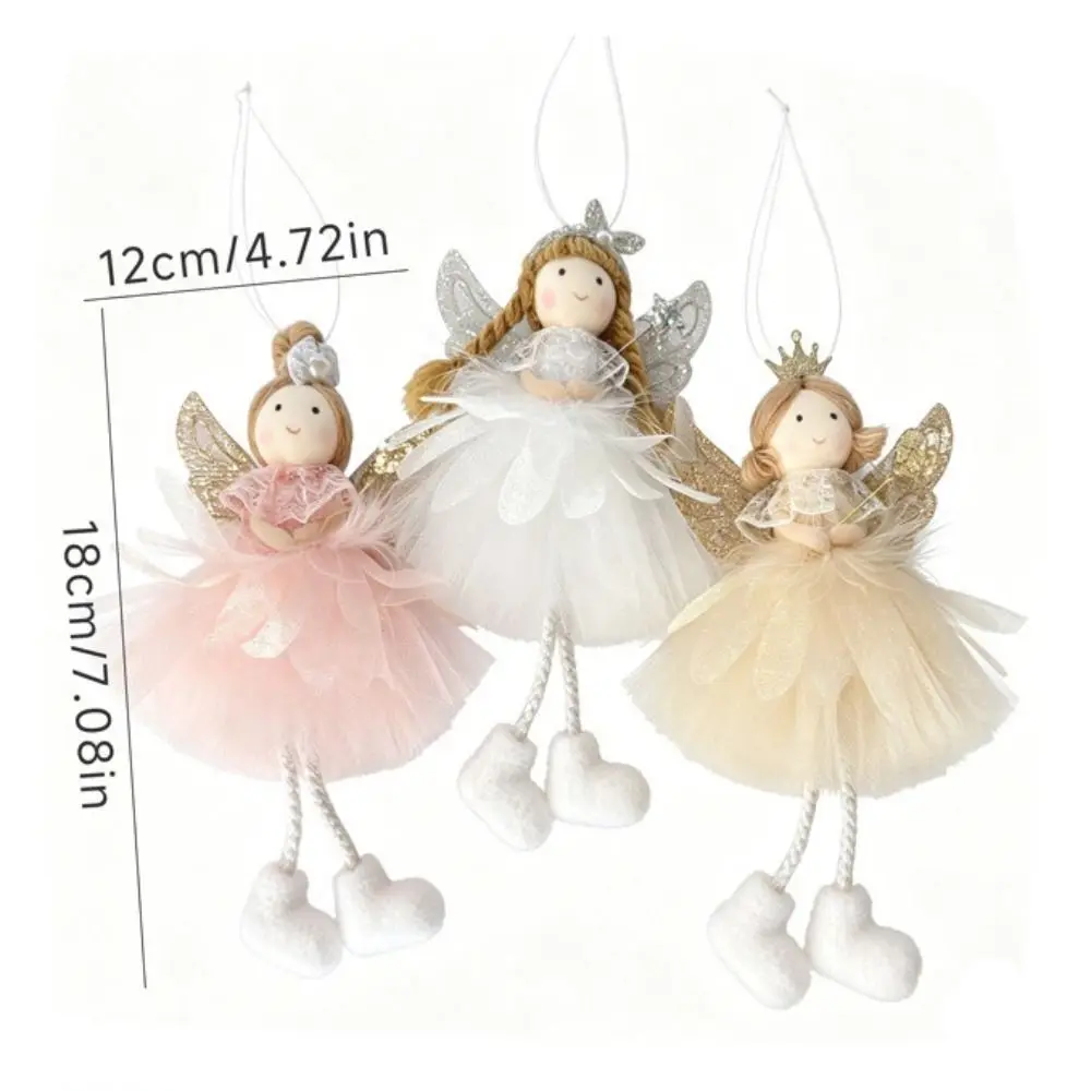 Soft Material Christmas Angel Ornament Sitting Pose Keychain Charm Design Angel Hanging Pendant Fluffy Wings Doll Face Detail view 5