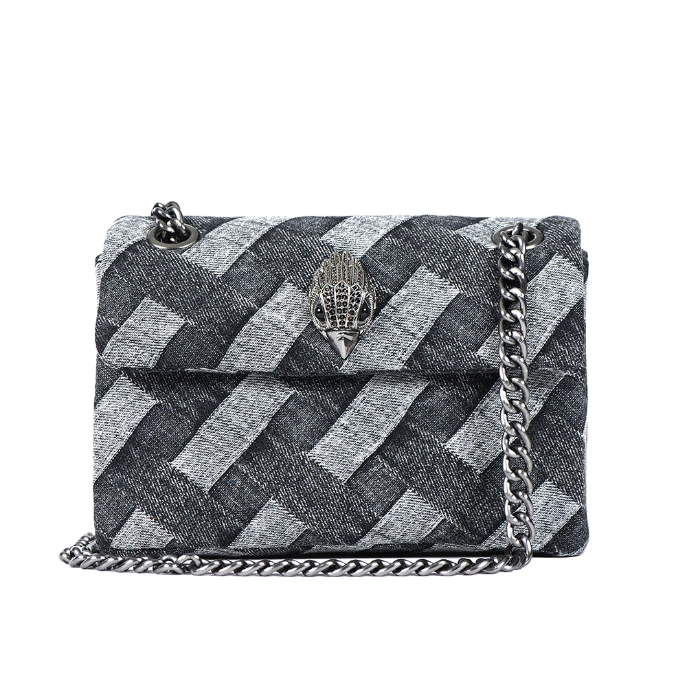 

New Arrival Black Women Handbag Wash Denim In Weave Print Purse Jointing Cross Body Patchwork