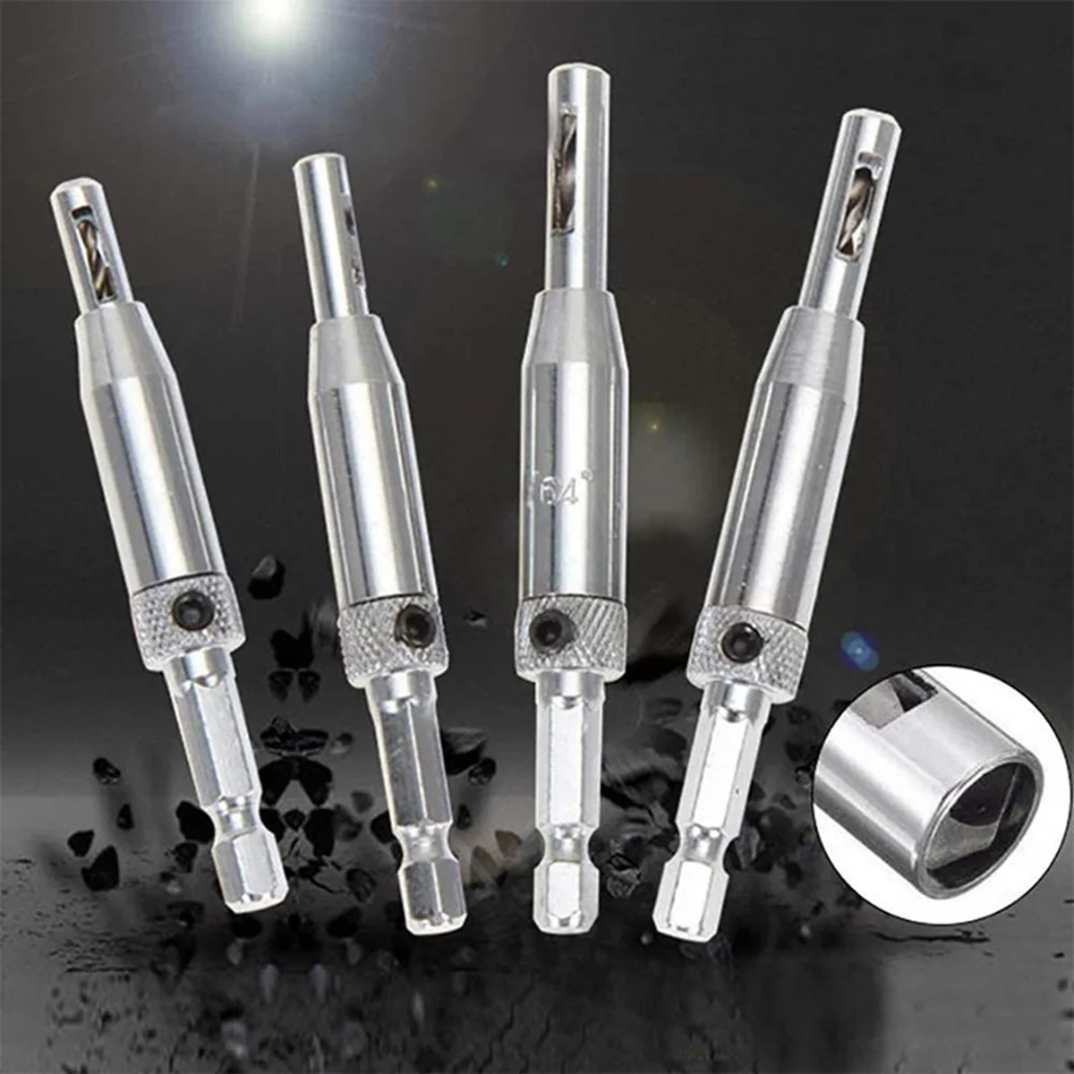 A96I-3/8 Zoll Taschenlochbohrer mit Tiefenanschlagkragen und 5-teiligem selbstzentrierendem Scharnier-Tapper-Kernbohrer-Set