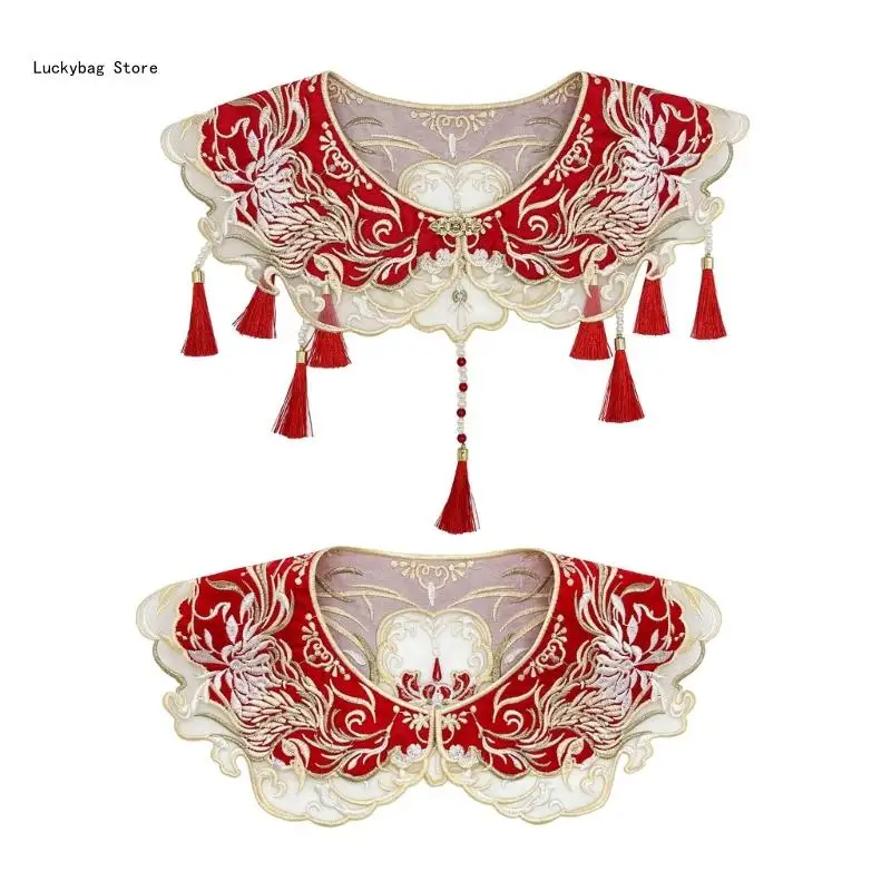 

Vintage Phoenixes Stitched Collar Casual Wear Shawl Luxurious Handmade Shawl for Parties and Office Wear