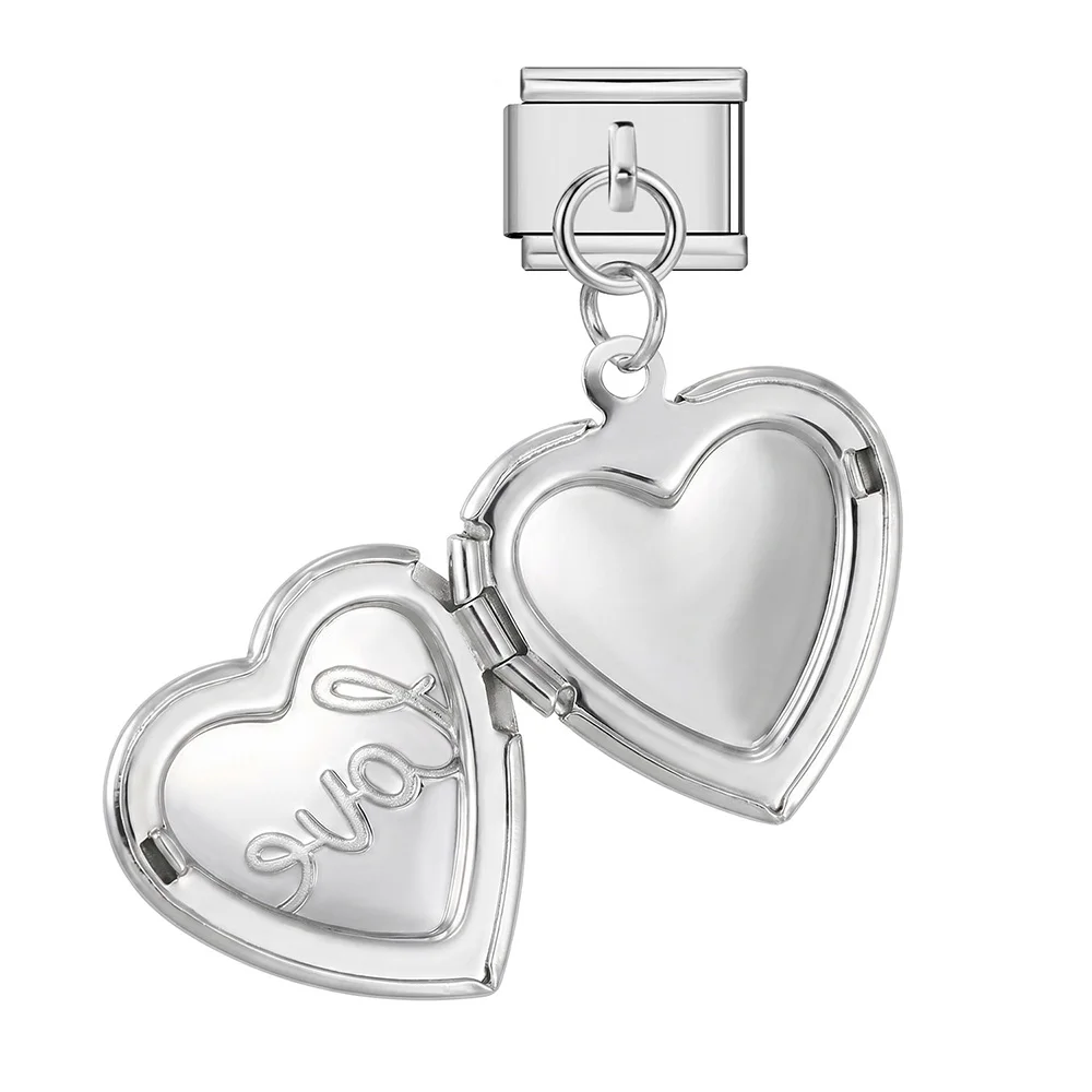 Öffnungsfähiger Liebesherz-Anhänger, italienischer Charm-Anhänger, passend für 9mm Edelstahlarmbänder, DIY-Perlen-Schmuck für Damen und Herren, Geschenk – Detail 9