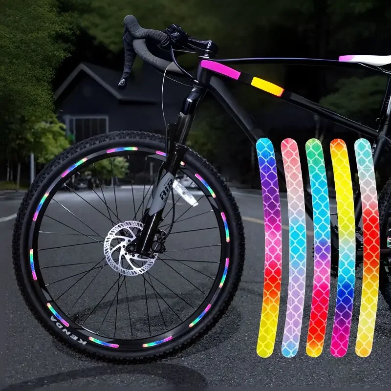 20/40Pcs Bicycle Reflective Sticker for Bike Wheels Rainbow Red White Sticker for Car Motocycle Night Safety Warning Sticker