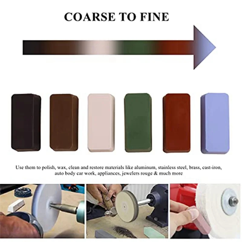 ABHU 6Piece Metal Polishing Compound Kit 24Oz Buffing Compound Bars Wheels Polishing Pastes