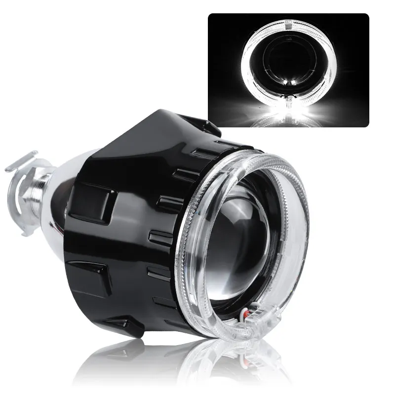 

1pc 2.5 inch Bi-xenon Lens LED Angel Eyes Projector Headlight Lenses DRL Running Light Black/Silver Shrouds Accessories Retrofit