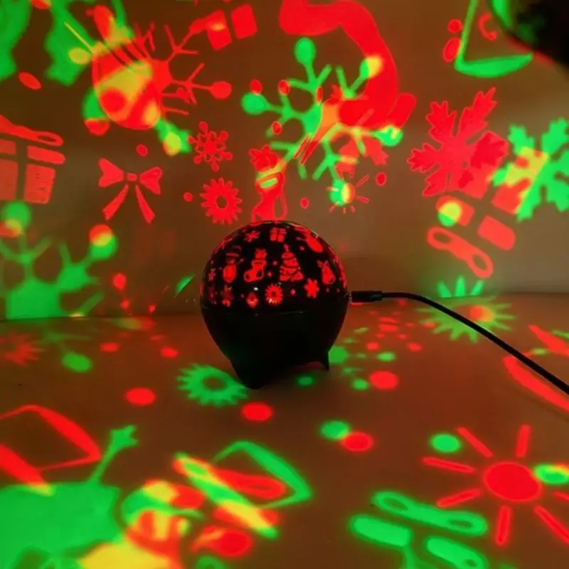 Christmas LED Projector Light 1 Set USB Operated Portable Lamp for Xmas Eve Home Bedroom Party Decorations