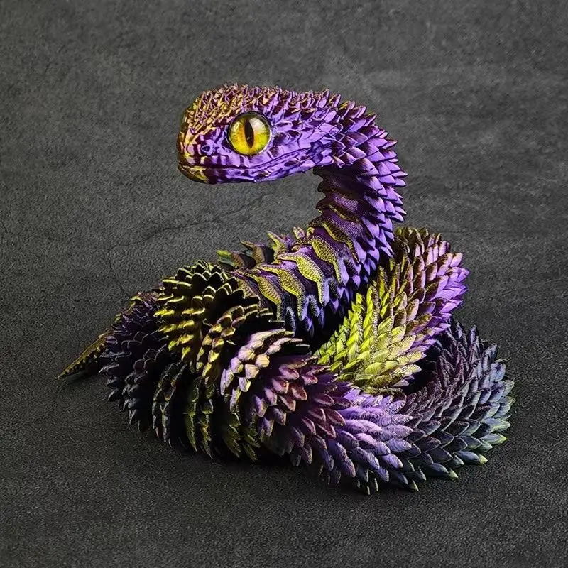 3D Printed Serpent Model Toys Ornament Kids Toys Realistic Animal Figures Multi-Jointed Movable Decorative Desktop Boys Gifts