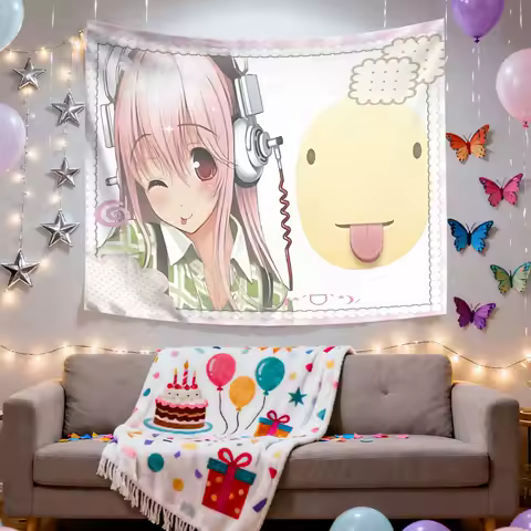 Super Sonico Funny Meme Japanese Anime Tapestry Wall Hanging Decor for Bedroom Bedhead Dorm Party House Backdrop