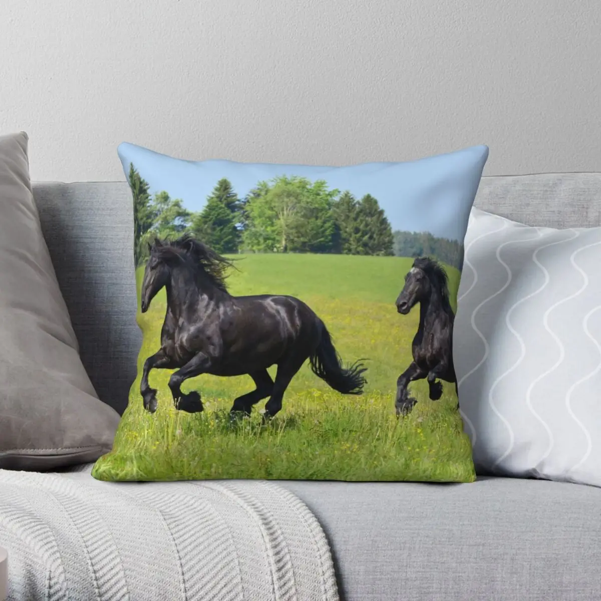 Friesian Horses Square Pillowcase Polyester Linen Velvet Creative Zip Decorative Pillow Case Home Cushion Cover